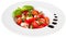 Mozzarella, cherry tomatoes and basil salad, isolated on white