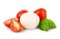 Mozzarella with cherry tomatoes and basil on a white background