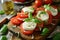 Mozzarella and tomato salad. Fresh italian caprese salad with mozzarella and tomatoes on wooden board