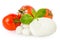 Mozzarella with tomatos and basil leaves isolated