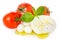 Mozzarella with tomatos and basil leaves isolated