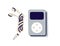 MP3 player, earphones. Portable mobile mini device for listening to music, audio, radio, song. Digital stereo sound