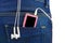 MP3 player in jeans pocket