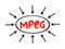 MPEG - Moving Picture Experts Group acronym text with arrows, technology concept for presentations and reports