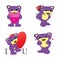 Mr.purple bear is having a love set 1,Valentine's day set.(with clipping path)