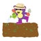 Mr.Purple bear is watering the pumpkin garden