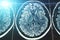 Mri brain scan background, magnetic resonance tomography, with blue light effect