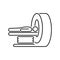 MRI machine scan device in hospital line black icon. Health care. Isolated vector element. Outline pictogram for web