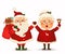 Mrs. Claus Together. Vector cartoon character of Happy Santa Claus and his wife isolated. Christmas family celebrate