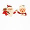 Mrs. Claus Together. Vector cartoon character of Happy Santa Claus and his wife with signboard, advertisement banner