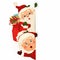 Mrs. Claus Together. Vector cartoon character of Happy Santa Claus and his wife with signboard, advertisement banner