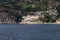 Mt Athos - Scenic view from boat on Osiou Gregoriou Monastery at Mount Athos, Chalkidiki, Central Macedonia, Greece, Europe.