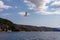 Mt Athos - White seagull flying along the coastline of peninsula Athos, Chalkidiki, Central Macedonia, Greece, Europe