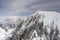 Mt.Cook range summit with snow on overhanging cliffs,  New Zealand