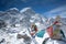 Mt Everest, Lhotse, Nuptse Peaks in the Himalayas