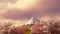 Mt Fuji and blooming sakura at sunrise or sunset 4K