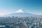 Mt Fuji and cityscape of Fujiyoshida, Aerial view of Tokyo cityscape with Fuji mountain in Japan, AI Generated