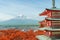 Mt. Fuji with fall colors in Japan.