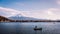 Mt.Fuji in the morning and fisherman at Kawaguchiko lake