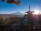Mt. Fuji and public temple with fall autumn colors in Japan. Hakone Izu / maple