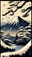 Mt. Fuji in Snowy Japanese Poster Art Style - Generative AI. V1