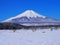 Mt. Fuji in snowy scenery from Oshino Village