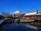 Mt. Fuji in snowy scenery from Shinnasyo River in Oshino Village