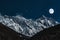 Mt Lothse and Nuptse Himalaya night with moon