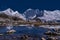 Mt Makalu sunset with lake mirror Himalaya