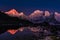 Mt Makalu sunset with lake mirror Himalaya