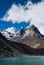 Mt. peak and Sacred Lake near Gokyo in Himalayas