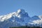 Mt. Tantalus at the southern end of the Coastal Mountains of British Columbia, Canada against blue sky