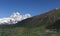 Mt. Ushba and Village Mulakhi. Svaneti. Georgia.