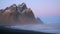 Mt. Vestrahorn with black sand dunes at sunset, Stokksnes, Iceland