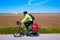 MTB Biker Bicycle touring with pannier racks