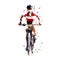 MTB cycling logo. Cyclist on bike, front view geometric low poly vector illustration