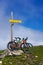 MTB wooden signpost in mountain of Basque Country