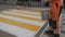 Mtsensk, Oryol region, Russian Federation-may 29, 2020-editorial - Road markings. Blurry silhouettes of people in