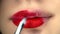 MUA puts on a cosmetics on a model's lips