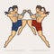 Muay Thai action , Thai boxing jumping to attack Cartoon graphic