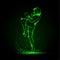 Muay Thai boxing fighter woman kick knee. Green linear neon thai boxing fighter on a black background