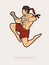 Muay Thai fighting , Thai boxing jumping to attack cartoon graphic