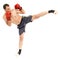 Muay thai trainer executing a kick