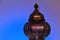 Mubarak lantern .Ramadan.Beautiful religious background. lantern on a dark blue background with colorful lights