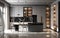 muck up elegant contemporary kitchen room interior with black marble - 3d renderin