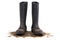 Muddy rubber boots front view