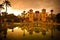 Mudejar Pavilion and pond at sunset. Sevilla