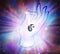 Mudra Yoga hand gesture, yin yang symbol and gold heart, spiritual energy healing, universe background, rays of light