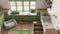 Mudroom, scandinavian laundry room, wooden and green space devoted to pet with window and sofa, dog bed, dog bath shower with