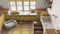 Mudroom, scandinavian laundry room, wooden and yellow space devoted to pet with window and sofa, dog bed, dog bath shower with